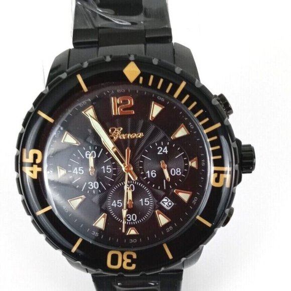 Men's Multifunction Quartz Movement watch w/black stainless steel strap46mm face